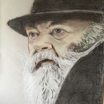 Dessin intitulée "Old Man With A Hat" par Dominique Dève, Œuvre d'art originale, Pastel