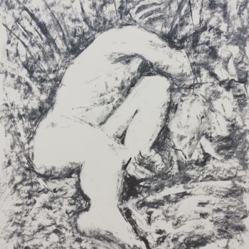 Drawing titled "Hurt" by Dominique Dève, Original Artwork, Charcoal