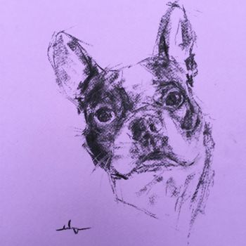 Drawing titled "Buddy" by Dominique Dève, Original Artwork, Charcoal