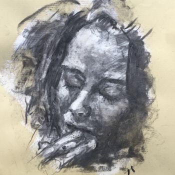 Peinture intitulée "La fumeuse" par Dominique Dève, Œuvre d'art originale