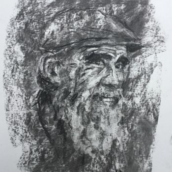 Drawing titled "Old Man" by Dominique Dève, Original Artwork, Charcoal