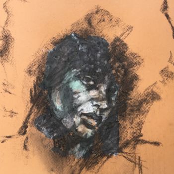 Drawing titled "In The Corner" by Dominique Dève, Original Artwork, Charcoal