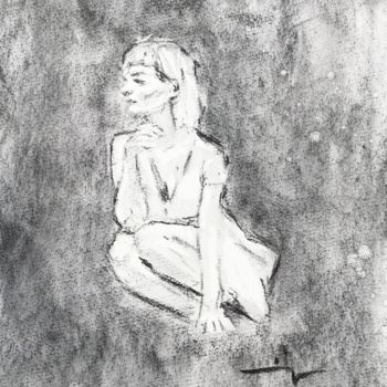 Drawing titled "In The Fields" by Dominique Dève, Original Artwork, Charcoal