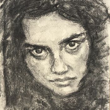 Drawing titled "Anna" by Dominique Dève, Original Artwork, Charcoal