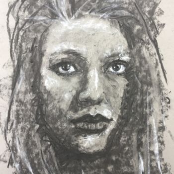Drawing titled "Karina" by Dominique Dève, Original Artwork, Charcoal