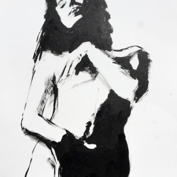 Peinture intitulée "Dahlia 2" par Dominique Dève, Œuvre d'art originale, Encre