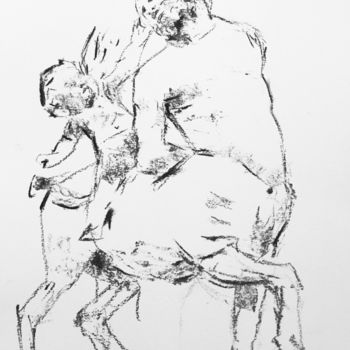 Dibujo titulada "L’ange et le Centau…" por Dominique Dève, Obra de arte original, Carbón