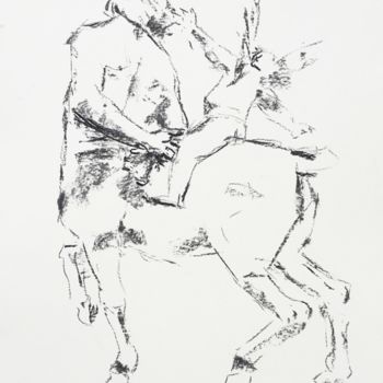 Rysunek zatytułowany „L’ange et le Centau…” autorstwa Dominique Dève, Oryginalna praca, Węgiel drzewny