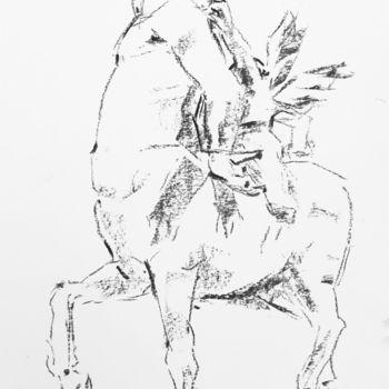「L’ange et le Centau…」というタイトルの描画 Dominique Dèveによって, オリジナルのアートワーク, 木炭