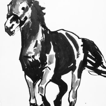Ζωγραφική με τίτλο "Black Horse 1" από Dominique Dève, Αυθεντικά έργα τέχνης, Ακρυλικό