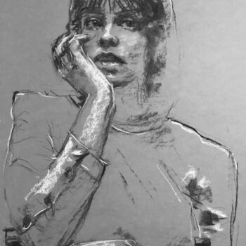 Drawing titled "On The Chair" by Dominique Dève, Original Artwork, Charcoal