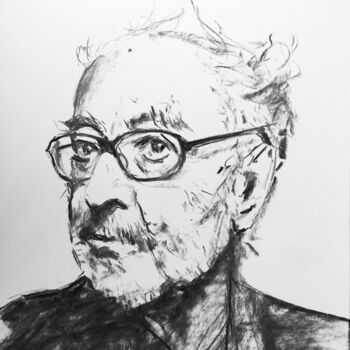 Drawing titled "Portrait de Jean-Lu…" by Dominique Dève, Original Artwork, Charcoal