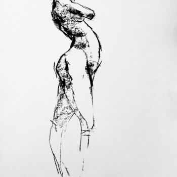 Drawing titled "Étude" by Dominique Dève, Original Artwork, Charcoal