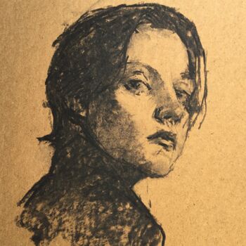 Drawing titled "Portrait Rapide" by Dominique Dève, Original Artwork, Charcoal