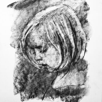 Drawing titled "Comme Un Enfant" by Dominique Dève, Original Artwork, Charcoal