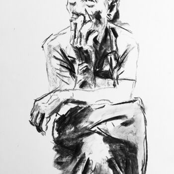 Dibujo titulada "La Pause" por Dominique Dève, Obra de arte original, Carbón