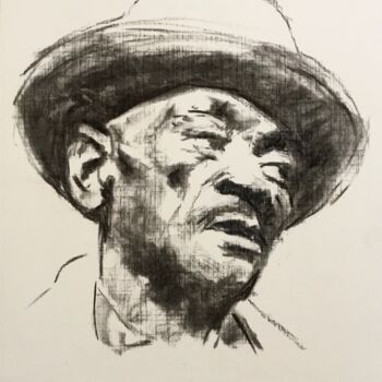 Drawing titled "Blues Portrait: Man…" by Dominique Dève, Original Artwork, Charcoal