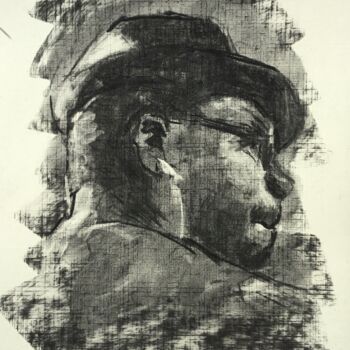 Drawing titled "L’écouteur" by Dominique Dève, Original Artwork, Charcoal