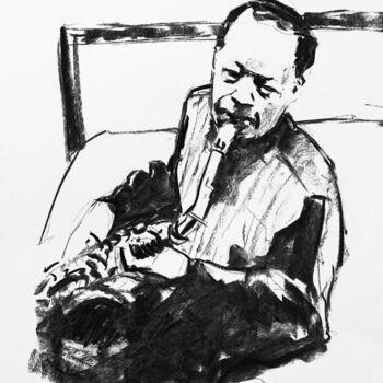 Dibujo titulada "Lester Young #2" por Dominique Dève, Obra de arte original, Carbón