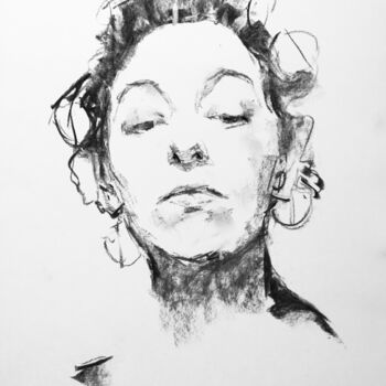 图画 标题为“Felicia #1” 由Dominique Dève, 原创艺术品, 木炭