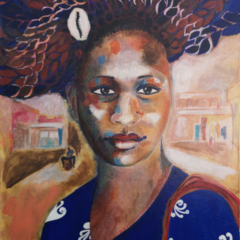 제목이 "Femme au cauri"인 미술작품 Dominique Drujon로, 원작, 아크릴 나무 들것 프레임에 장착됨