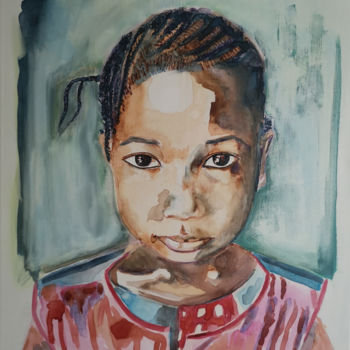 Pintura titulada "Petite fille de l'é…" por Dominique Drujon, Obra de arte original, Acuarela Montado en Bastidor de camilla…