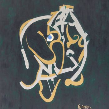 Painting titled "Duo vert" by Dominique Frampier, Original Artwork, Oil