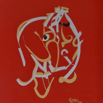 Painting titled "Duo rouge" by Dominique Frampier, Original Artwork, Oil