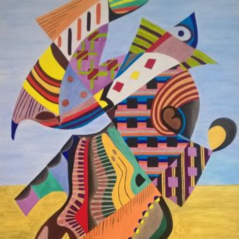 Pintura titulada "La danse de l'éléph…" por Dominique Frampier, Obra de arte original, Oleo Montado en Bastidor de camilla d…