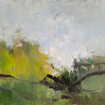 제목이 "La cloture"인 미술작품 Dominique Gentreau로, 원작, 기름 나무 들것 프레임에 장착됨