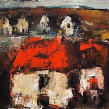 Pintura intitulada "Paysage rouge" por Dominique Gentreau, Obras de arte originais, Óleo