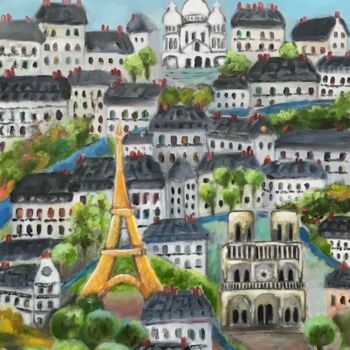 Painting titled "Paris toujours" by Dominique Gobelin Mansour, Original Artwork, Oil Mounted on Wood Stretcher frame