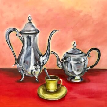 Pintura intitulada "Thé ou café ?" por Dominique Gobelin Mansour, Obras de arte originais, Óleo