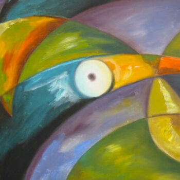 Painting titled "toucans" by Dominique Gobelin Mansour, Original Artwork, Oil