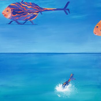 Painting titled "Poisson volant" by Dominique Hernandez, Original Artwork, Acrylic