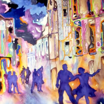 Painting titled "Salsa en la Habana…" by Dominique Hernandez, Original Artwork, Watercolor Mounted on Plexiglass