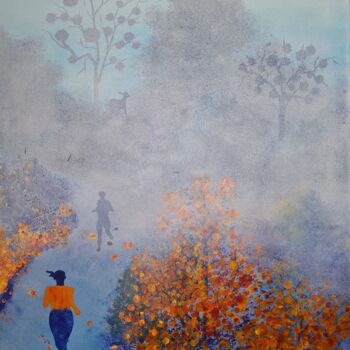 Pintura intitulada "Running en sous-bois" por Dominique Hernandez, Obras de arte originais, Acrílico