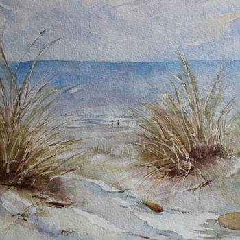 Pintura intitulada "Derrière les dunes" por Dominique Hernandez, Obras de arte originais