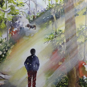 Pintura intitulada "Le maître et son ch…" por Dominique Hernandez, Obras de arte originais, Aquarela