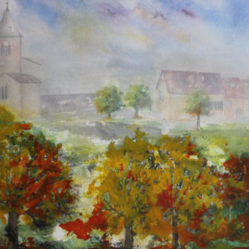 Painting titled "Brouillard sur St L…" by Dominique Hernandez, Original Artwork, Watercolor