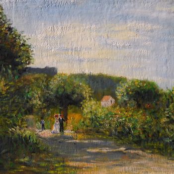 Painting titled ""la route à Louveci…" by Dominique Imbert, Original Artwork, Oil Mounted on Wood Panel