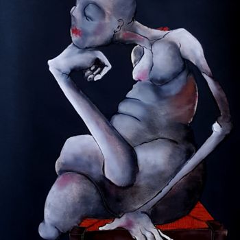 Pintura intitulada "Penser" por Dominique Laude, Obras de arte originais, Óleo