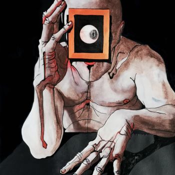 Painting titled "Autoportrait cyclop…" by Dominique Laude, Original Artwork, Oil