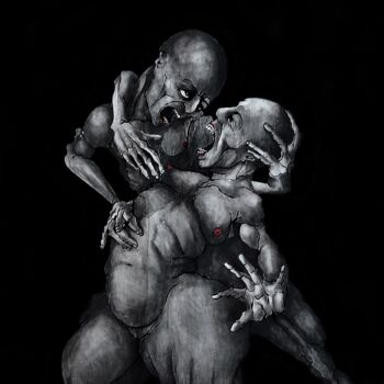 Dessin intitulée "Etreinte - de corps…" par Dominique Laude, Œuvre d'art originale, Graphite