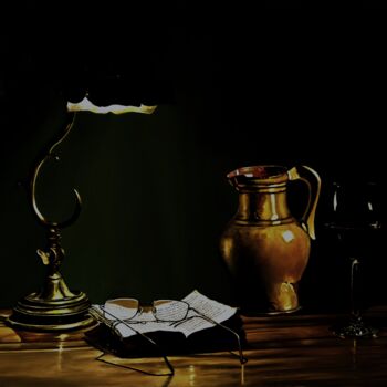 Painting titled "lecture en vin" by Dominique Manchet, Original Artwork, Oil