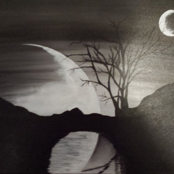 Ζωγραφική με τίτλο "Moon mirror" από Dominique Meier, Αυθεντικά έργα τέχνης, Ακρυλικό