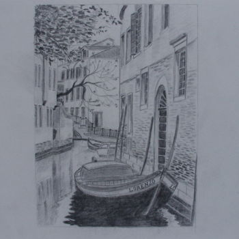 Drawing titled "un canal à Venise" by Dominique Metras, Original Artwork
