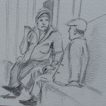 Drawing titled "une discussion à la…" by Dominique Metras, Original Artwork