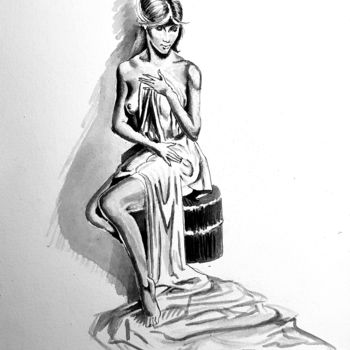 图画 标题为“Drapé” 由Dominique Obry, 原创艺术品, 木炭