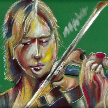 Desenho intitulada "Elle joue du violon" por Dominique Obry, Obras de arte originais, Pastel